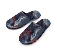 Wolf with Glowing Eyes Fantasy Animal Slippers Women Winter Warm Cotton Hotel Slippers Anti-Slip Bedroom Slip-Ons Shoes 36-37_（5.5-6）