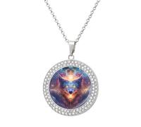 Wolf with Glowing Eyes in Illumina Women's Round Diamond Necklace Vintage Alloy Pendants Multicolored Sparkly Jewelry