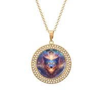 Wolf with Glowing Eyes in Illumina Women's Round Diamond Necklace Vintage Alloy Pendants Multicolored Sparkly Jewelry