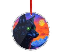 Wolf with Glowing Neon Eyes Hanging Decoration Glass Ornament Christmas Tree Pendant Happy Engagement Gift for Wedding