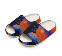 Wolf with Glowing Neon Eyes Slides for Women Men Soft Thick Bottom Coconut Slippers Sandals for Bathroom Beach