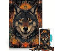 Wolf with Golden Eyes Geometric Style Jigsaw Puzzle 1000 Piece Mental Fun Game No Gap Tight Fitting Design for Family Gatherings (38x52cm)