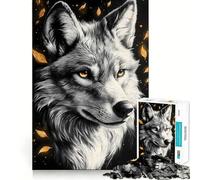 Wolf with Golden Leaves Animal Jigsaw Puzzle 1000 Logic Thinking Play Expert Cutting Craftsmanship Quiet Time Mind Exercise at Home (50x75cm)