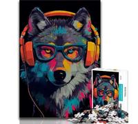 Wolf with Headphones Adult Jigsaw Puzzles 1000,Learning Educational Toys Family Games with Matching Poster And Trivia Sheet (38x26cm)