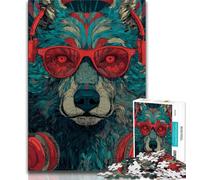 Wolf with Headphones Adult Jigsaws 1000 Piece,Educational Game Challenge Toy Wall Decoration Unique Birthday And Xmas Gifts 38x26cm