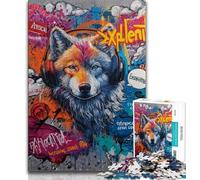 Wolf with Headphones Jigsaw Puzzles for Teenagers 1000 Piece,for Educational Game Challenge Toy for Is Ideal As A Gift for The Whole Family (75x50cm)
