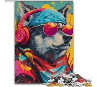 Wolf with Headphones Jigsaw Puzzles for Teenagers 1000 Piece Puzzle, Classic Educational Games Beautiful Decoration (26x38cm)