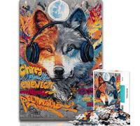 Wolf with Headphones Jigsaw Puzzles for Teenagers 1000 Piece Puzzle,Decompressing Intellectual Educational Toy Secret Santa Gifts (38x26cm)
