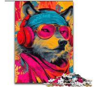 Wolf with Headphones Jigsaw Puzzles for Teenagers 1000 Pieces, Suitable for Ages 14 And Up Family Fun It Is Ideal As A Gift for The Whole Family (26x38cm)