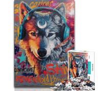 Wolf with Headphones Jigsaws Puzzles 1000 Pieces for Teenagers Gifts,for Educational Game Challenge Toy Unique Home Decor And Gifts 50x75cm
