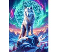 Wolf with Magical Symbols Under The Northern Lights 300 Piece Count Premium Jigsaw Puzzle For Adults Teens 14+ Concentration Training Indoor Game Family Game Night 300 PCS