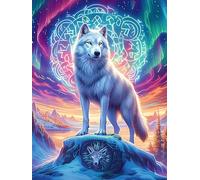 Wolf with Magical Symbols Under The Stars 500 Piece Pack Classic Jigsaw Puzzle Wildlife Plant Couple Puzzle Partners Ultra Difficult Wall Decor Easter New Year Eco Friendly Cardboard 500 PCS