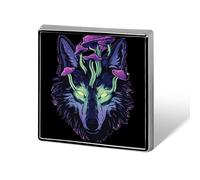Wolf with Purple Mushrooms Badge Pin Brooch Square Shape Button Aluminum Decor for Backpacks Hats 0.7 Inch