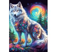 Wolf with Rainbow Fur in A Magical Forest 1000 Pieces Premium Jigsaw Puzzle Wildlife Plant Adult Jigsaws Educational Challenge Mental Exercise Winter Gift Precision Cut Board