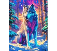 Wolf with Rainbow Fur in A Magical Forest 300 Pcs Jigsaw Puzzles Wildlife Pet Puzzles for Adults Teens Fun Family Game Team Building Stress Reducing Autumn Durable Cardboard 300 PCS