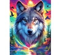 Wolf with Rainbow Fur in A Magical Forest 300 Piece Jigsaw Puzzle for Adults Teens Wildlife Pet Jigsaw After Work Leisure Brainteasing Puzzle for Colleagues Stress Buster 300 PCS