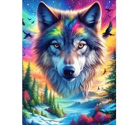 Wolf with Rainbow Fur in A Magical Forest 300 Piece Jigsaw Puzzle for Adults Wildlife Pet Jigsaw Weekend Chill Out Activity Challenging Colourful Puzzle for Friends 300 PCS