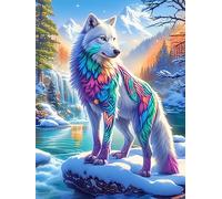 Wolf with Rainbow Fur in A Snowy Forest 500 Piece Jigsaw Puzzle for Adults Wildlife Plant Garden Room Decor Nature Inspired Detailed Artwork for Gardeners 500 PCS