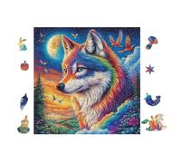 Wolf with Rainbow Fur in Flower Forest 100 Piece Complete DIY Jigsaw Puzzle Collectors Mind Relaxation Educational Decorative Puzzle Gifts for Adults Wooden Cardboard 28x28cm