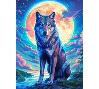 Wolf with Rainbow Fur Under The Blood Moon 1000 Piece Complete DIY Jigsaw Puzzle Wildlife Plant Collectors Mind Relaxation Educational Decorative Puzzle Gifts for Adults Recycled Cardboard 1000 PCS