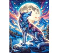 Wolf with Rainbow Fur Under The Full Moon 500 Piece Complete DIY Jigsaw Puzzle Wildlife Plant Collectors Mind Relaxation Educational Decorative Puzzle Gifts for Adults Recycled Cardboard 500 PCS