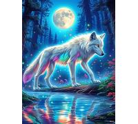 Wolf with Rainbow Fur Under The Moon 500 Piece Complete Jigsaw Puzzle Set Wildlife Pet Teens Beginners Mind Relaxation Puzzle Fans Group Play Anniversary Fathers Gift Thick Cardboard 500 PCS