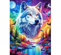 Wolf with Rainbow Fur Under The Northern Lights 300 Piece Complete DIY Jigsaw Puzzle Wildlife Plant Collectors Mind Relaxation Educational Decorative Puzzle Gifts for Adults Sturdy Thick Cardboard 3