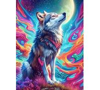 Wolf with Rainbow Fur Under The Stars 1000 Piece Complete Jigsaw Puzzle Set Wildlife Plant Teens Beginners Educational Challenge Puzzle Fans Group Play Anniversary Creativity & Gift Giving 1000 PCS