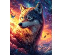 Wolf with Rainbow Fur Under The Stars 300 Piece Jigsaw Puzzle for Adults Teens Wildlife Plant Gaming Break Activity Mental Reset Colourful Design Great Gift for Gamers 300 PCS