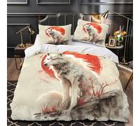 Wolf with Red Eyes Comforter Cover 3D Design Printed Hotel Quality 3 Piece Bedding Set Zipper Japanese Duvet Cover Super Soft Breathable for Adults Kids Girls Boys Women Youth King（220x240cm）