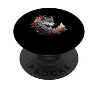 Wolf With Red Forest And Moon PopSockets Adhesive PopGrip