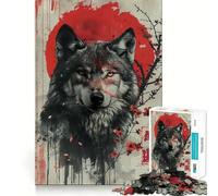 Wolf with Red Sun And Cherry Blossoms 1000 Piece Teenager Puzzles Cognitive Boost Fun Tight Lock No Loose Pieces Engaging Way to Pass Free Hours (38x26cm)