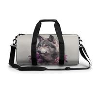 Wolf with Roses Fantasy Art Travel Gym Bag for Women Men Cylindrical Duffle Bag Sport Workout Bag with Shoulder Strap