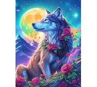 Wolf with Roses Under The Moon 1000 Piece Jigsaw Puzzle for Adults Teens Wildlife Pet Cute Post Work Wind Down Mind Calming Whimsical Design for Friends 1000 PCS