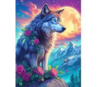 Wolf with Roses Under The Moon 300 Piece Jigsaw Puzzle for Adults Wildlife Pet Cute Jigsaw Essential Parent Activity Family Game Vibrant Fun Ideal 300 PCS