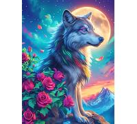 Wolf with Roses Under The Moon 500 Piece Jigsaw Puzzle for Adults Wildlife Pet Cute Jigsaw Weekend Craft Activity Parent Child Bonding Vibrant Design Perfect Festival Gift 500 PCS