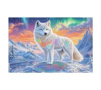 Wolf with Runes in Mountain Under Aurora Sky 1000 Piece Complete DIY Jigsaw Puzzle Collectors Mind Relaxation Educational Decorative Puzzle Gifts for Adults Wooden Cardboard 1000 PCS