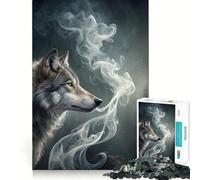 Wolf with Smoke Jigsaw for Adults1000 Pieces Brain Focus Game Precision Cut Smooth Edges Amusing Challenge for Waiting Time (38x52cm)