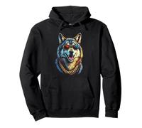 Wolf With Sunglasses, Cool Funny Rebel Boss Hip Wolf Face Pullover Hoodie