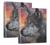 Wolf with Sunset 3 Ring Binders 1.5 Inch Clear View Three Ring Binders Versatile Binder Fits 200 Sheets 2 Pack