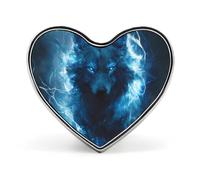 Wolf with Thunder Badge Pin Brooch Heart Shape Button Aluminum Decor for Backpacks Hats