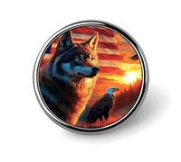 Wolf with U.S.A Flag Round Metal Badges Decorative Brooches Fashionable Lapel Pin for Hat Backpack Clothing