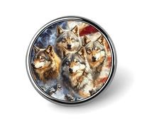 Wolf with U.S. Flag Round Brooches Colorful Fashion Button Pins Badge for Backpacks Shirts Scarf