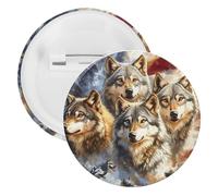 Wolf with U.S. Flag Round Tinplate Brooches Colorful Fashion Button Pins Badge for Backpacks Shirts Scarf