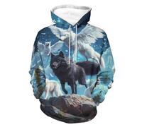 Wolf with Wings Under Moon Men's Sweatshirt Lightweight Pullover Hoodie with Pocket Casual Sweatshirts for Women