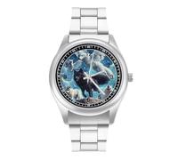 Wolf with Wings Under Moon Personalized Quartz Watch Stainless Steel Wrist Watches with Arabic Numerals for Men Women