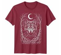 Wolf Wolves Animals Mens T-Shirt Womens Tee Mystical Forest Moon Graphic Unisex Tee Design Unisex L Burgundy
