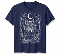Wolf Wolves Animals Mens T-Shirt Womens Tee Mystical Forest Moon Graphic Unisex Tee Design Unisex L Navy