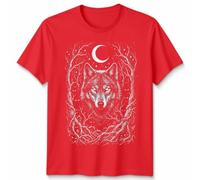 Wolf Wolves Animals Mens T-Shirt Womens Tee Mystical Forest Moon Graphic Unisex Tee Design Unisex S Red