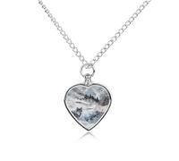 Wolf Wolves By The Stream Heart Urn Necklace for Ashes Memorial Keepsake Jewelry Pendant Silver Chain